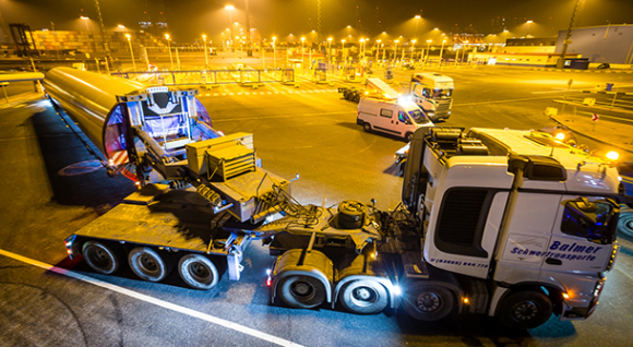 Relocation of a tower element by truck